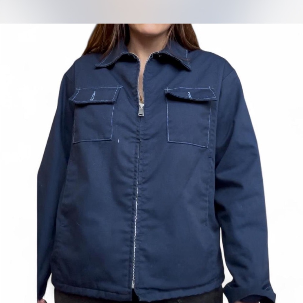 1960s Navy Blue Sears Work /Bomber Jacket With Baby Blue Sherpa Lining